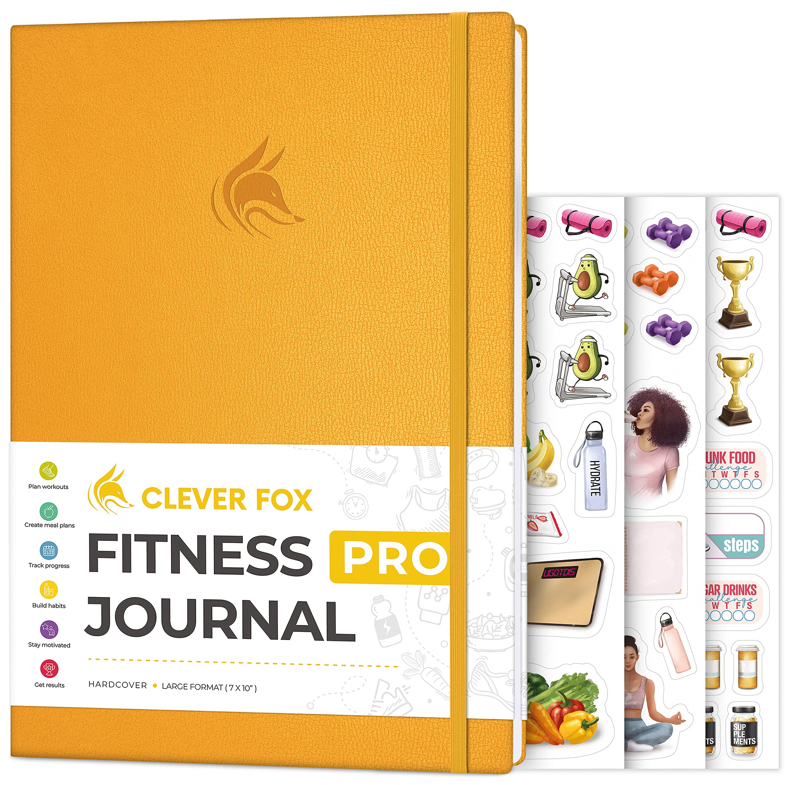 Clever Fox Fitness Journal PRO – Daily Workout Planner with Meal Planner & Habit Tracker – Gym Exercise Log Book for Women & Men – Fitness Planner Notebook – Lasts 6 Months, 7x10” - Amber Yellow