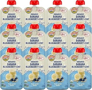 Earth's Best Bolsas de comida orgánica para bebés, puré de desayuno saludable etapa 2 para bebés de 6 meses en adelante, puré de plátano orgánico arándano y avena, bolsa resellable de 3.5 onzas