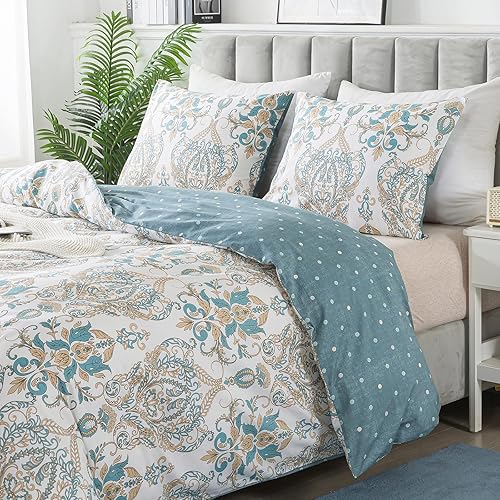 Miniatura 8 de HoneiLife Funda de edredón tamaño King  Funda de edredón 100% algodón, suave y transpirable, juego de funda de edredón floral con cierre de