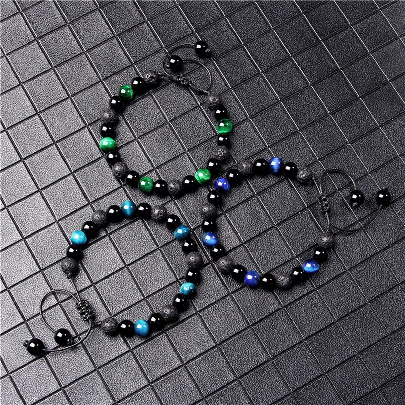 Naturstein-Armband, Vintage-Geflecht-Armbänder, Paare, natürliches Chakra-Tigerauge-Armband, Herren, verstellbar, gewebt, schwarzer Onyx-Stein, Perlen, Schmuck, Armband, Schmuck