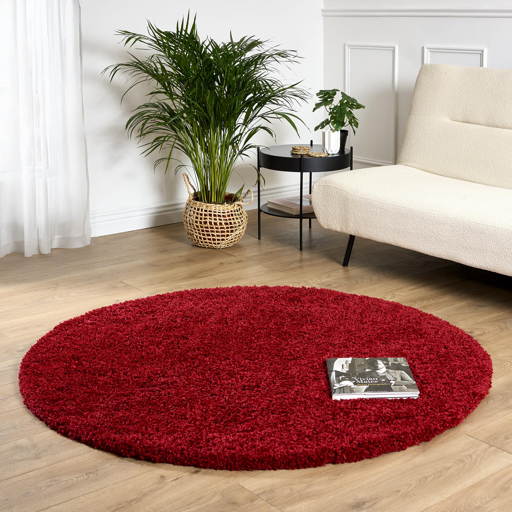 Bravich Round Green Rug 150cm (5') 5cm Pile Green Shaggy Large Circle Thick Fluffy Living Room Hessian Backed Washable — view 115