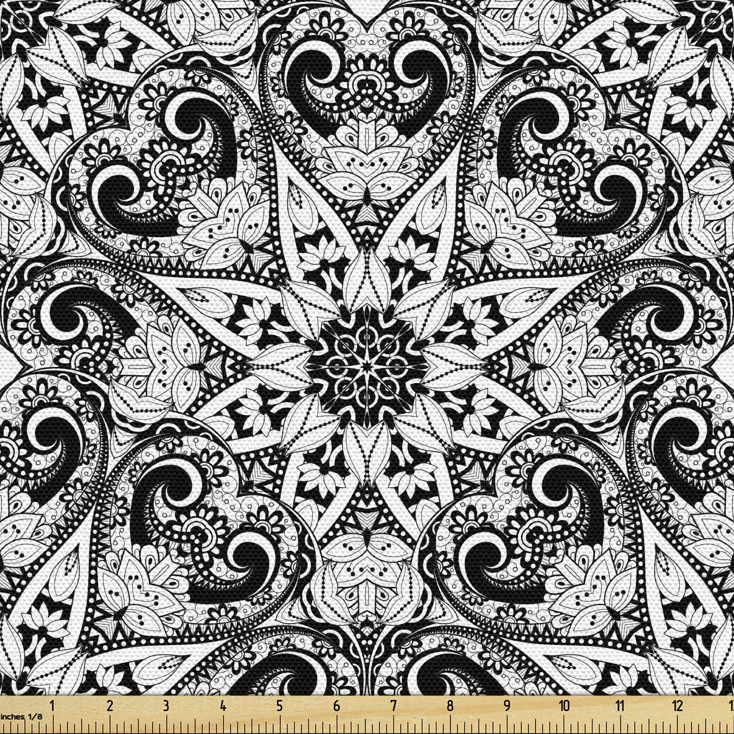 Ambesonne Mandala Fabric by The Yard, Eastern Style Lace Like Universe Pattern with Middle Eastern Effects Print, Decorative Fabric for Upholstery and Home Accents, 3 Yards, White Black