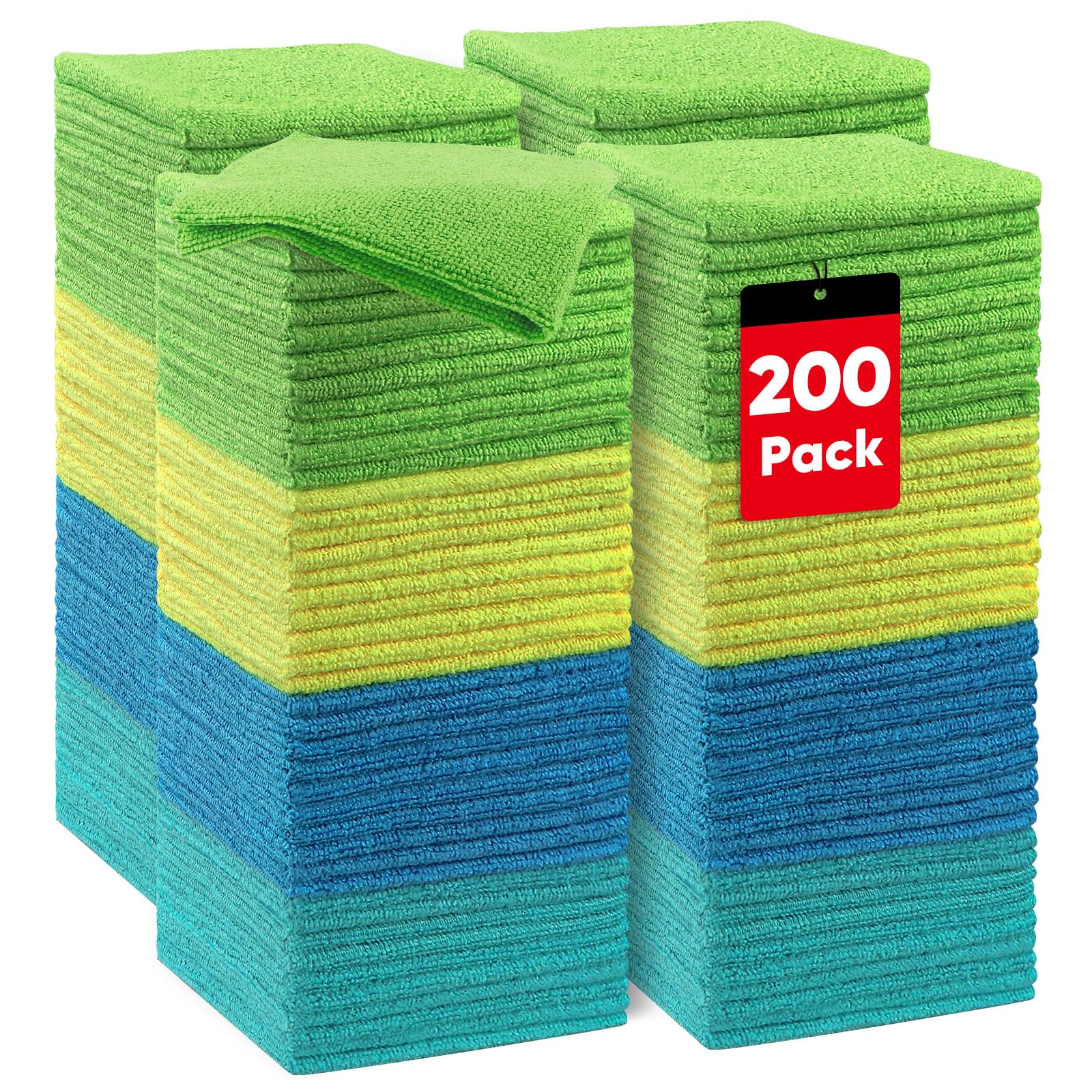 HOMEXCEL Lot de 200 chiffons de nettoyage réutilisables en microfibre, absorbants, non pelucheux et sans traces pour la maison, la voiture, le magasin, le bureau et le travail, serviettes en