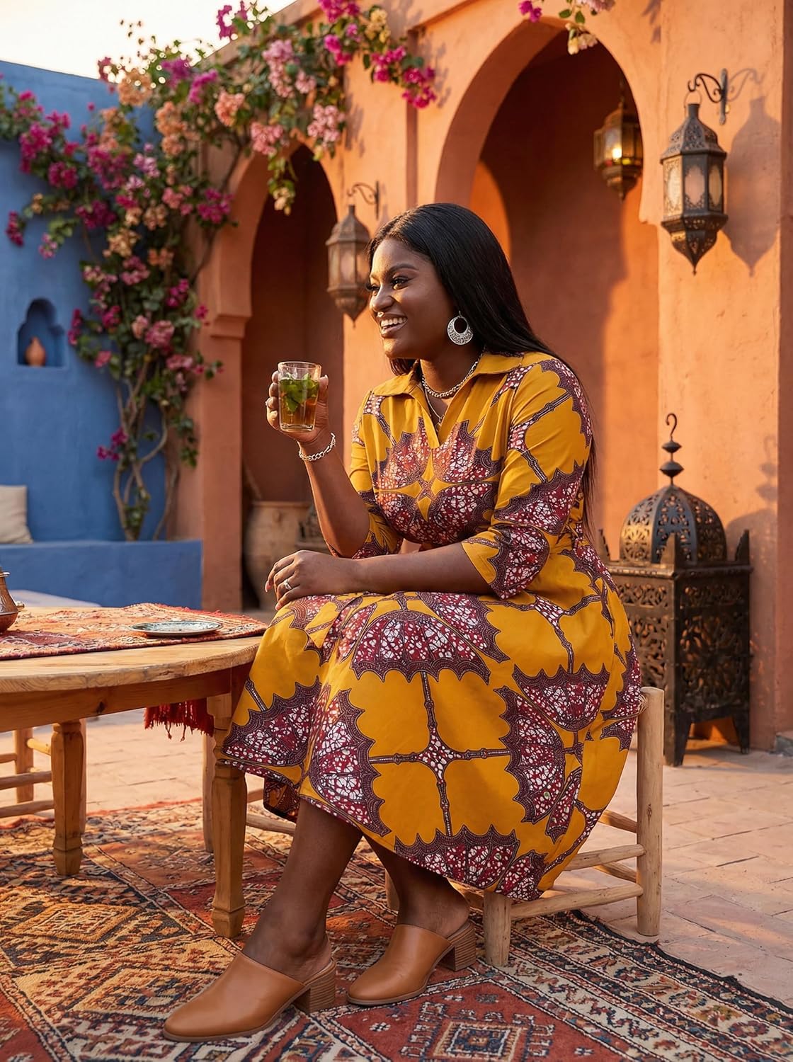 FANDEE Plus Size Midi Dress for Women - Printing Summer Dresses for Wedding Guest Cocktail Party 3/4 Sleeve V Neck（L-5XL） - Image 5