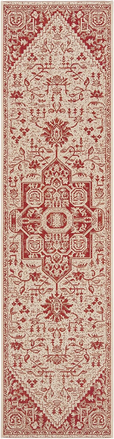 SAFAVIEH Washable Rug Outdoor Linden Collection - 2'2" x 6' Runner, Red & Cream, Non-Shedding & Easy to Clean, Ideal for Patio, Backyard, Mudroom (LND138Q)