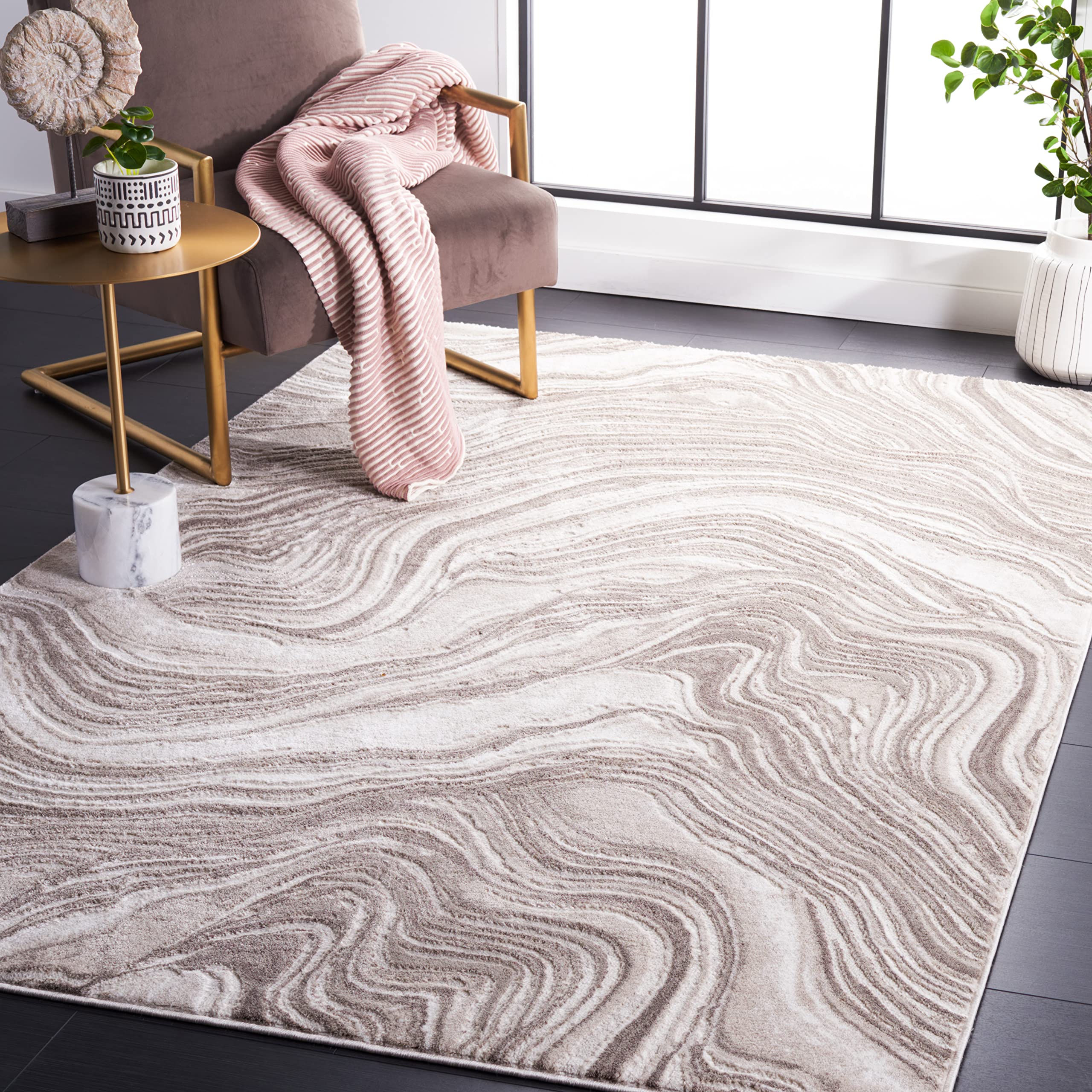 SAFAVIEH Meadow Collection Accent Rug - 4' x 6', Beige, Modern Abstract Design, Non-Shedding & Easy Care, Ideal for High Traffic Areas in Entryway,