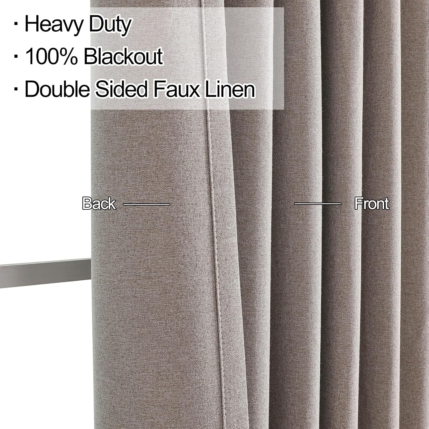 Greyish Taupe 100% Black Out Curtains 72 Inches Long, Linen Light Blocking Drapes for Bedrom, Thermal Insulated Window Curtain Panels, Living Room Darkening Shades
