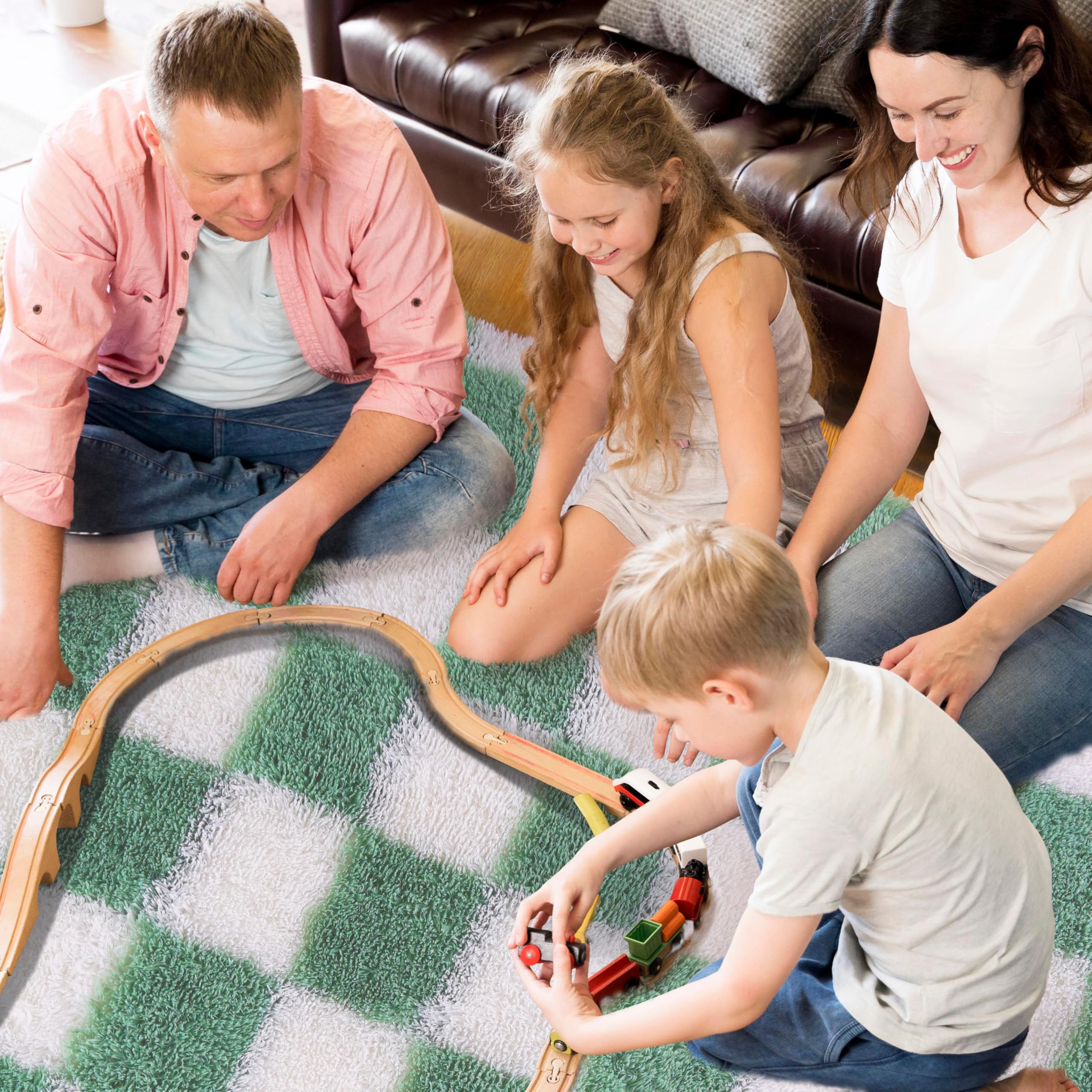 Tapis à carreaux pour chambre à coucher, 90x150cm vert sauge et blanc, tapis de salon pour chambre d'enfant, chambre de bébé, crèche, décoration de salon, moelleux doux et duveteux, tapis de