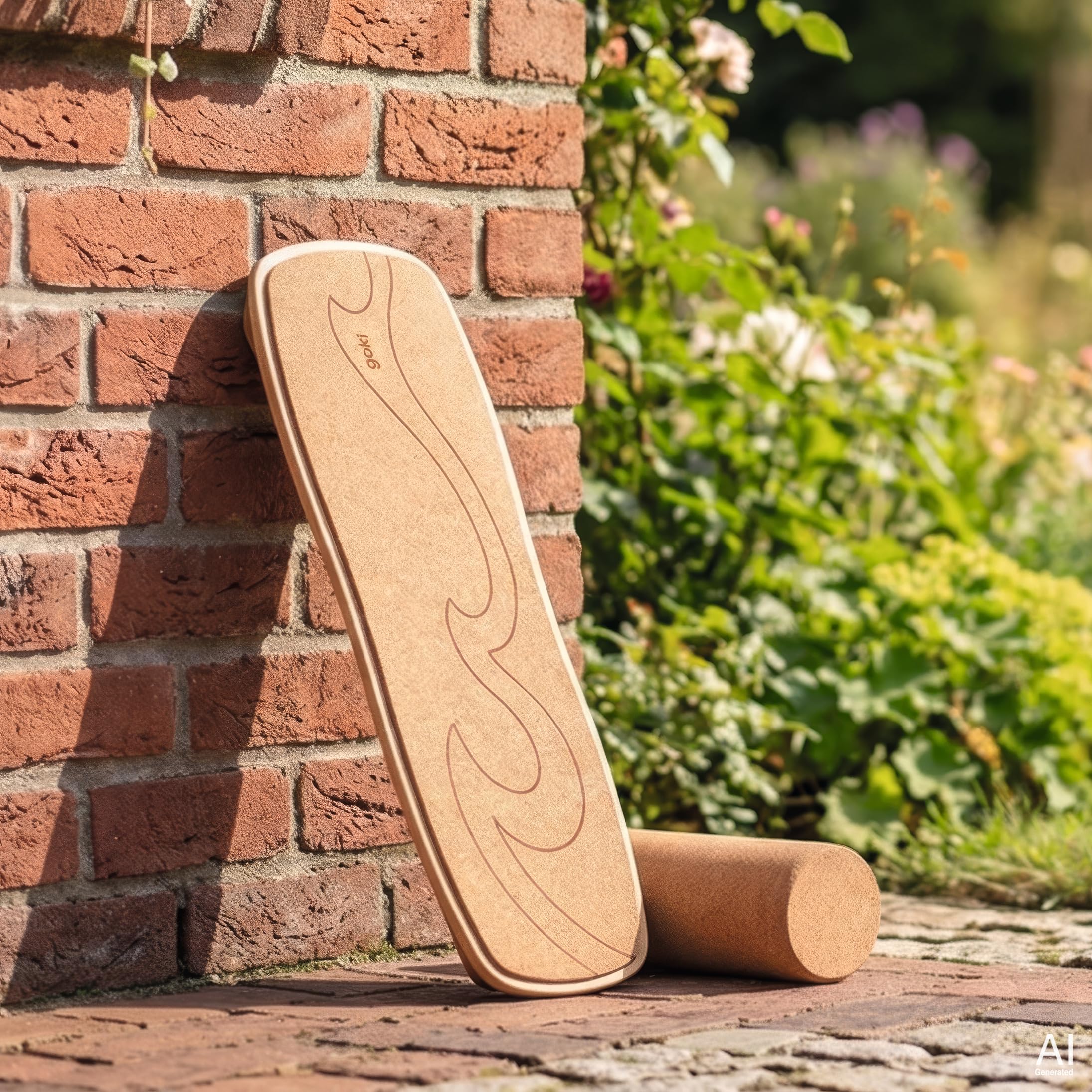 goki 59965 Balance Board „Waikiki Beach“ aus Holz & Kork, 60 × 24 × 4 cm – Motorikbrett für Gleichgewicht & Koordination, bis 120 kg belastbar