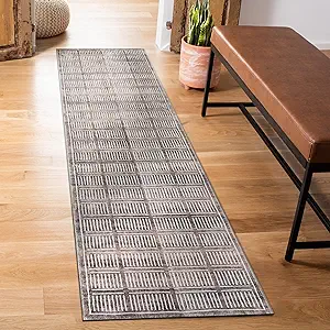Rugshop Bohemian Stripe Lines Washable Non Slip Runner Rug 2' x 10' Brown