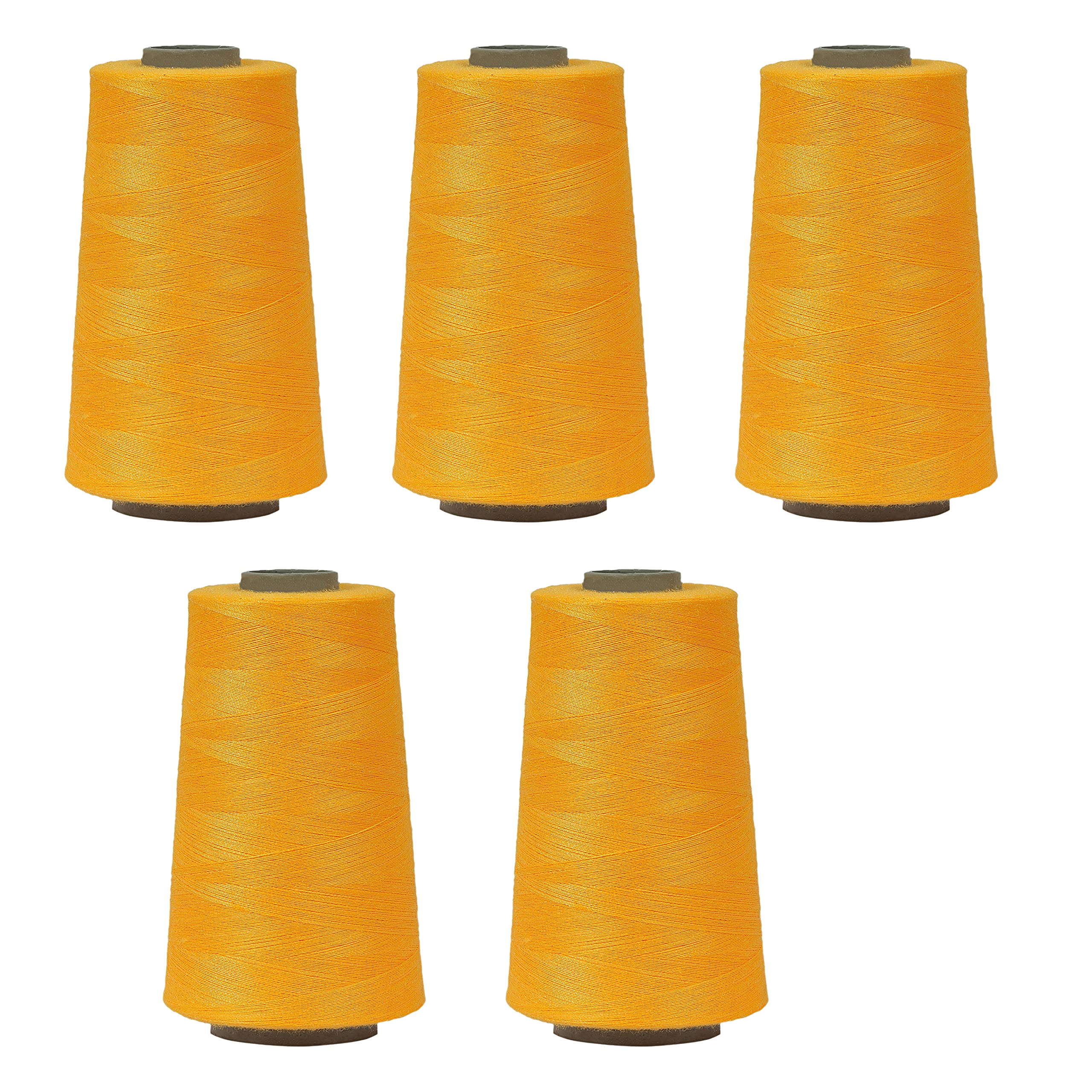 Ace International Exports 3000M Overlock Polyester Sewing Thread Set Box Yarn Spools Cone Light Yellow (Pack of 5 )