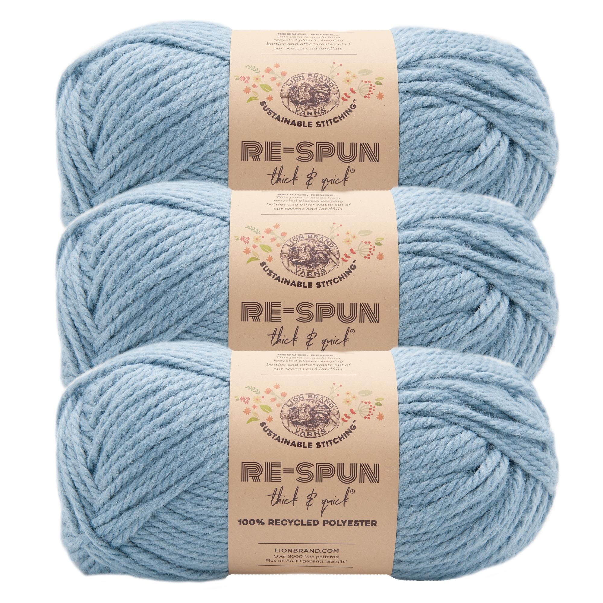Lion Brand Yarn, Re-Spun Thick & Quick Yarn, Faded Denim, Blue, 3 Pack