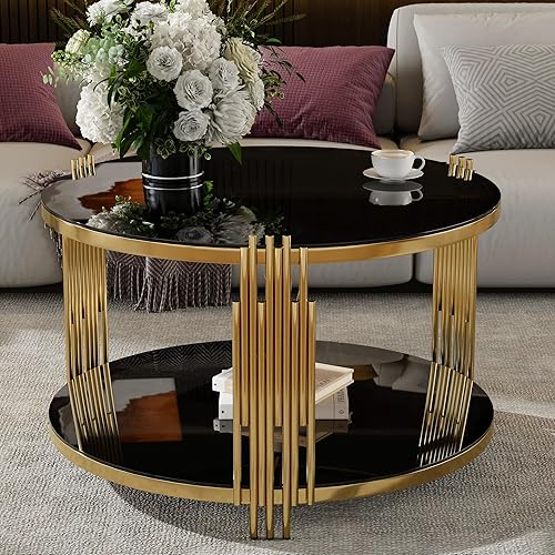 Miniatura 13 de Mesa de centro moderna con vidrio templado, mesa de cóctel de madera con superficie UV de alto brillo, mesa central rectangular modernista de 2
