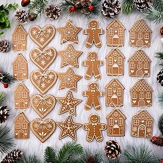 Huwena 36 Pcs Vintage Christmas Ornaments Wooden Christmas Tree Ornaments Wood Cutouts Rustic Farmhouse Tree Decorations for Home Xmas Winter Party (Gingerbread,Brown)