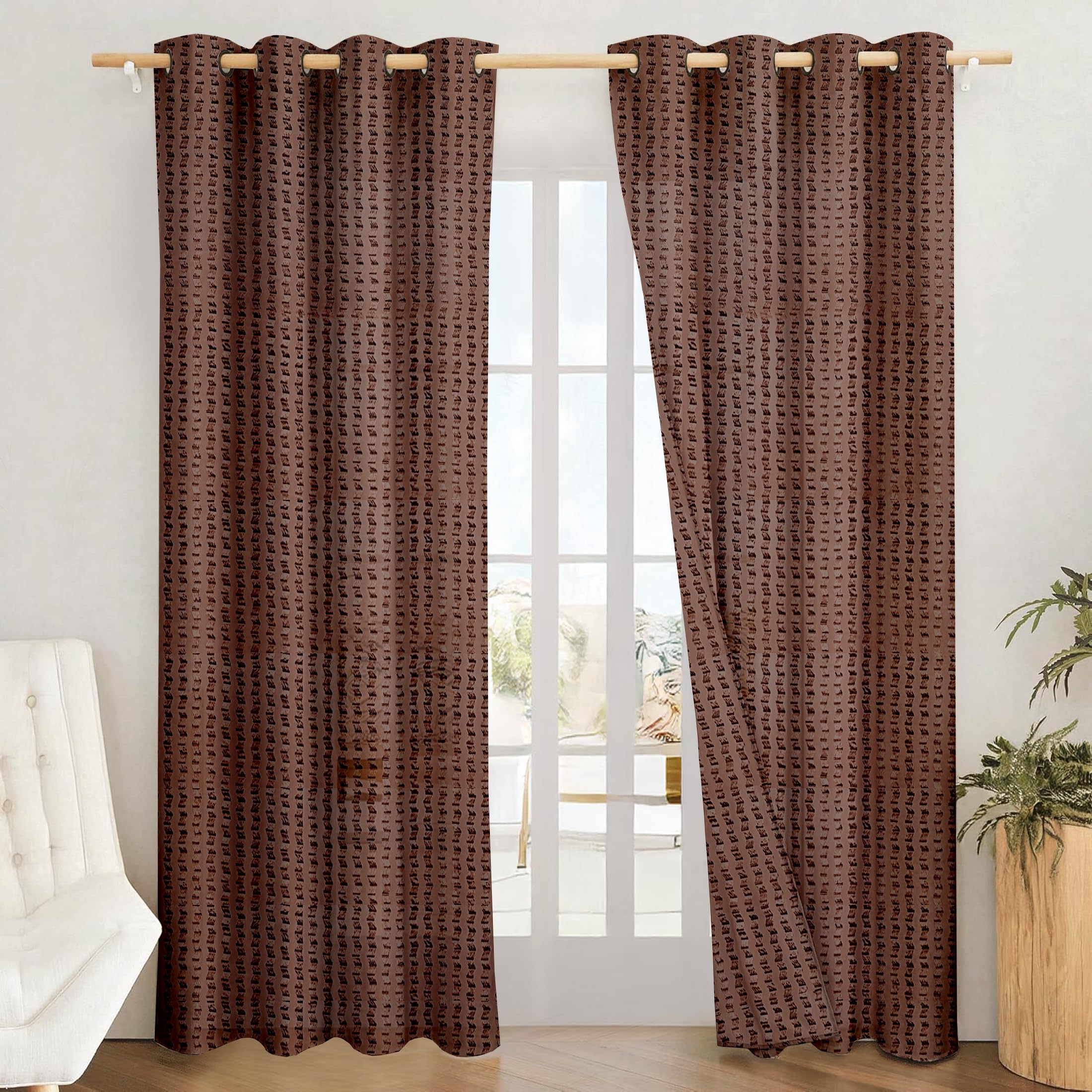 Amazon Brand - Solimo Polyester Sheer Jacquard Window Grommet Curtains|5 Feet|Set of 2|Printed Design| for Living Room Kids Room and Bedroom| Color- Brown| Light-Filtering