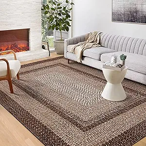 GAOMON Modern Braided Print Area Rug, Brown, 9 x 12 FT, Machine Made, Low Pile, Non-Slip, Non-Shedding, Indoor, Polyester, Adult, Unisex