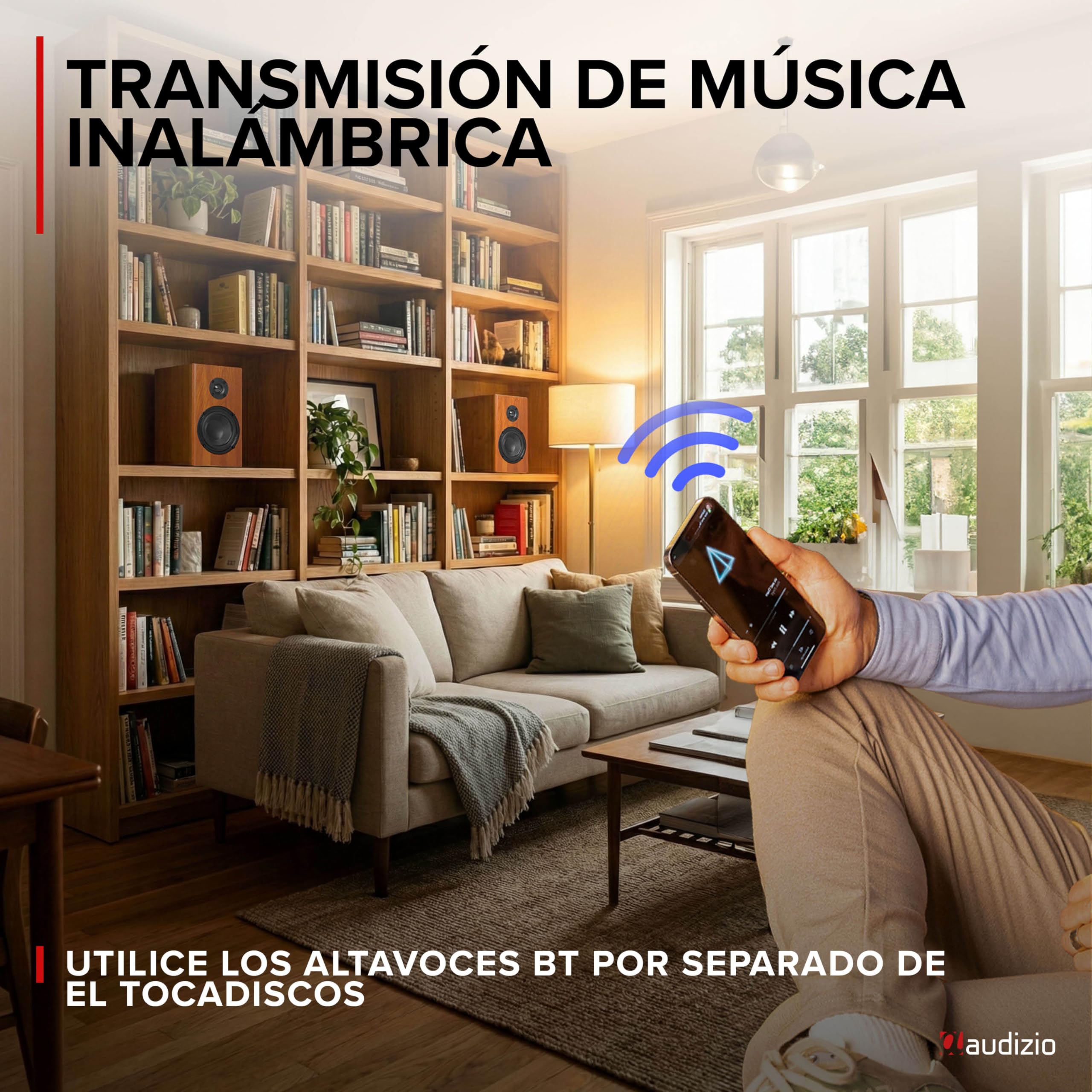 Audizio RP337W – Tocadiscos de Vinilo con Altavoces Bluetooth inalámbricos 100W 3 velocidades 33 45 78 RPM cápsula Audio Technica Salida RCA Sistema automático diseño Retro, Color Madera