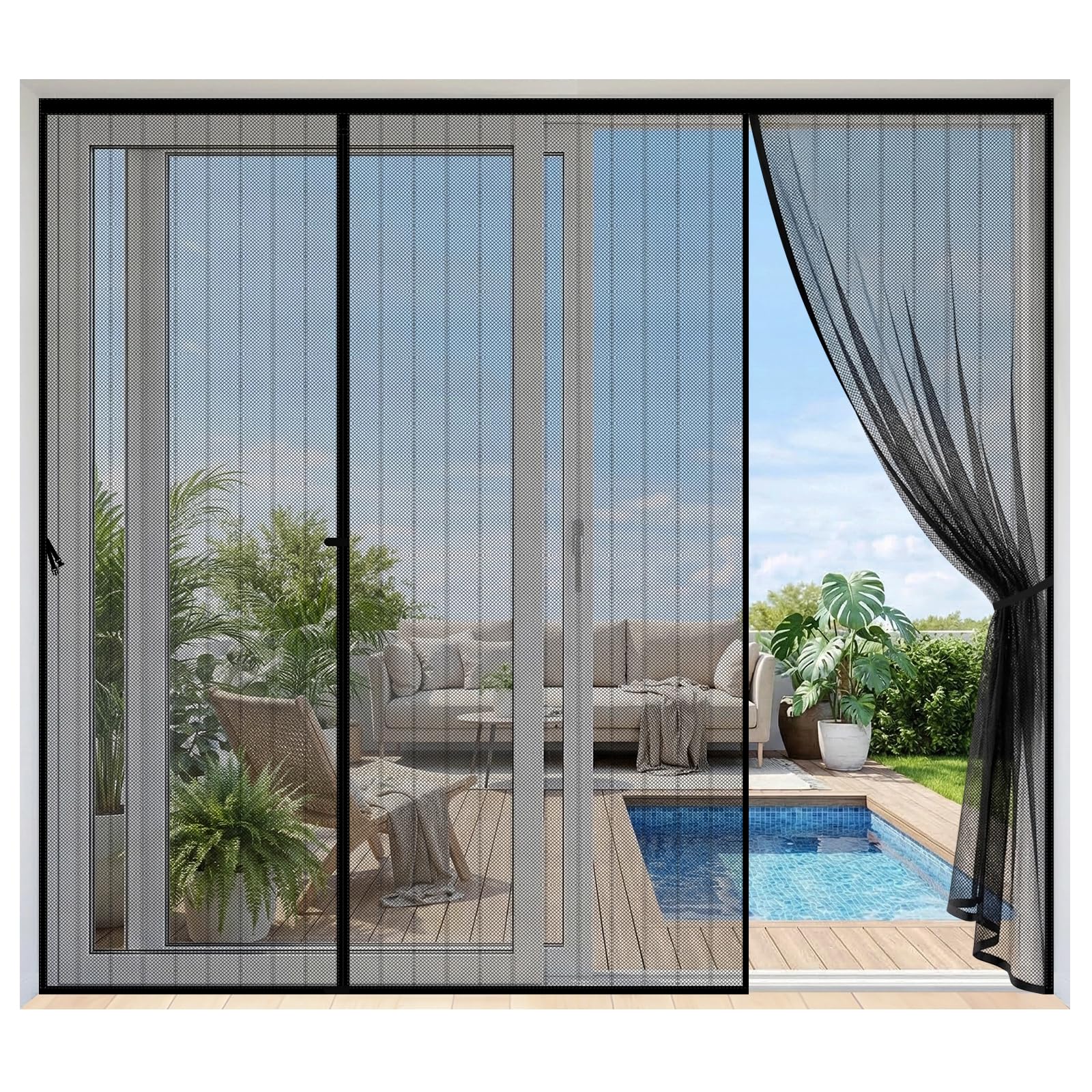 Moustiquaire Porte Fenetre,240x212cm Aimantée Double Ouverture Latérale,Fermeture Automatique Respirantes Anti-Moustiques,Rideau Moustiquaire Baie Vitrée pour Coulissante Entree Balcon Salon Veranda
