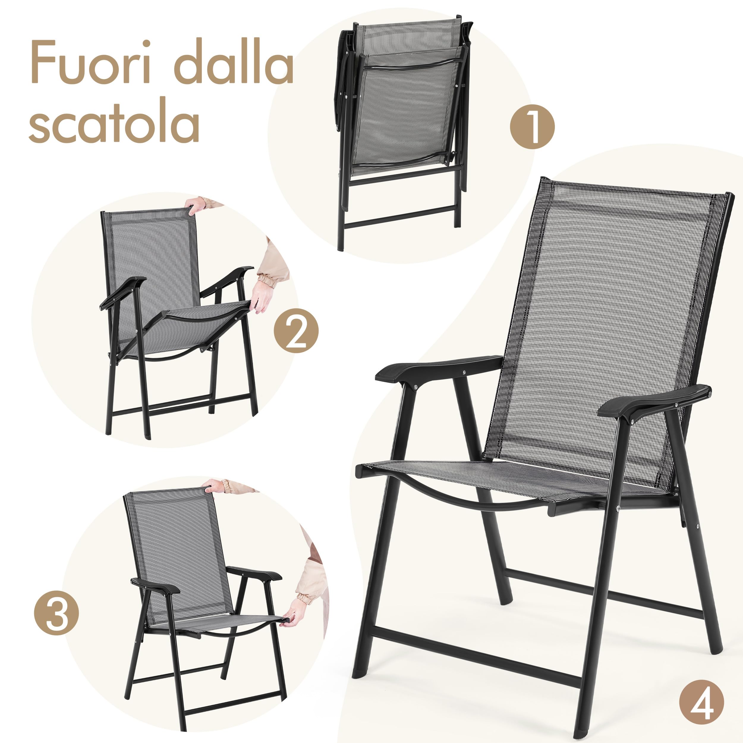 Yaheetech Set di 2 Sedie da Giardino Pieghevoli con Braccioli in Tela Grigio