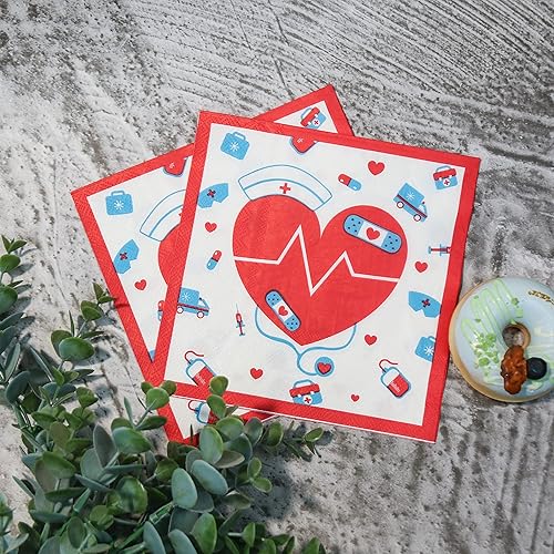 Miniatura 4 de Pandecor 50 servilletas de papel desechables para fiesta del día de la enfermera, Día de la Enfermera, Día de la Enfermera, Decoración de fiesta de