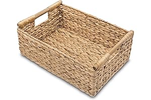 VATIMA Hyacinth Large Wicker Basket 15.5x10.8x6.2" - Rectangle, Woven Handles, Storage Organizer