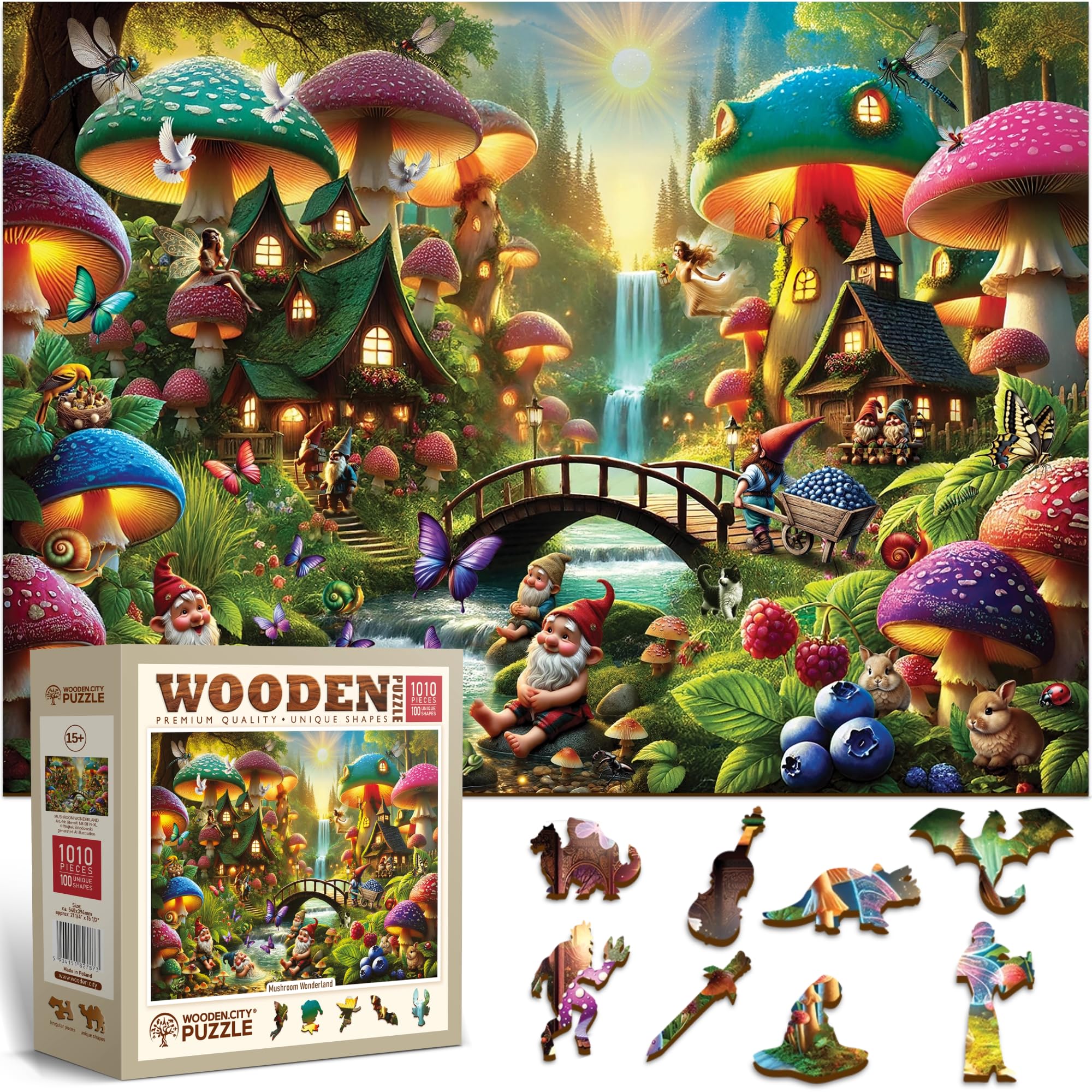 Photo 1 of WOODEN.CITY Wooden Puzzle 1000 Pieces Mushroom Wonderland – Premium 1000 Piece Wood Puzzle for Adults with 100 Whimsy Shapes – Made & Designed in EU
