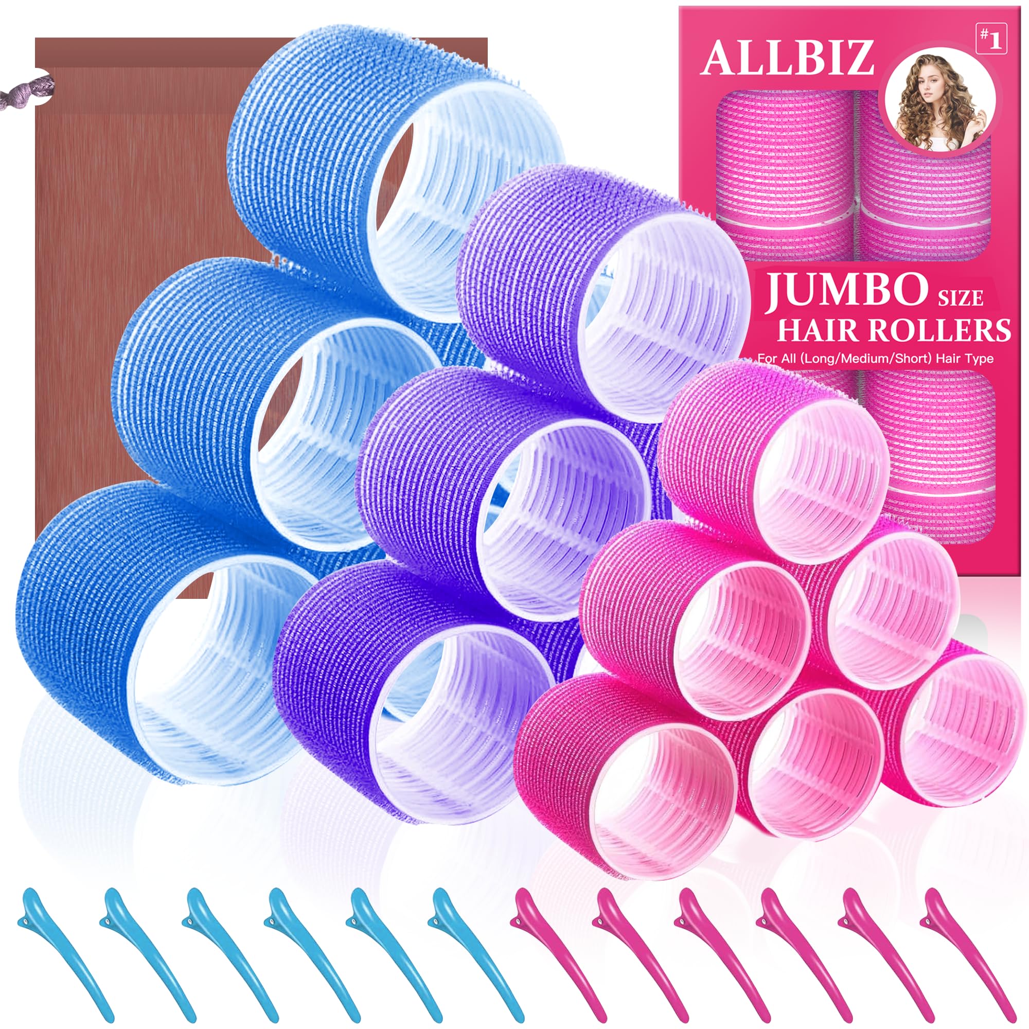 ALLBIZJumbo Hair Rollers Set, Large Hair Curlers(V7), 1 Count (Pack of 32), Black