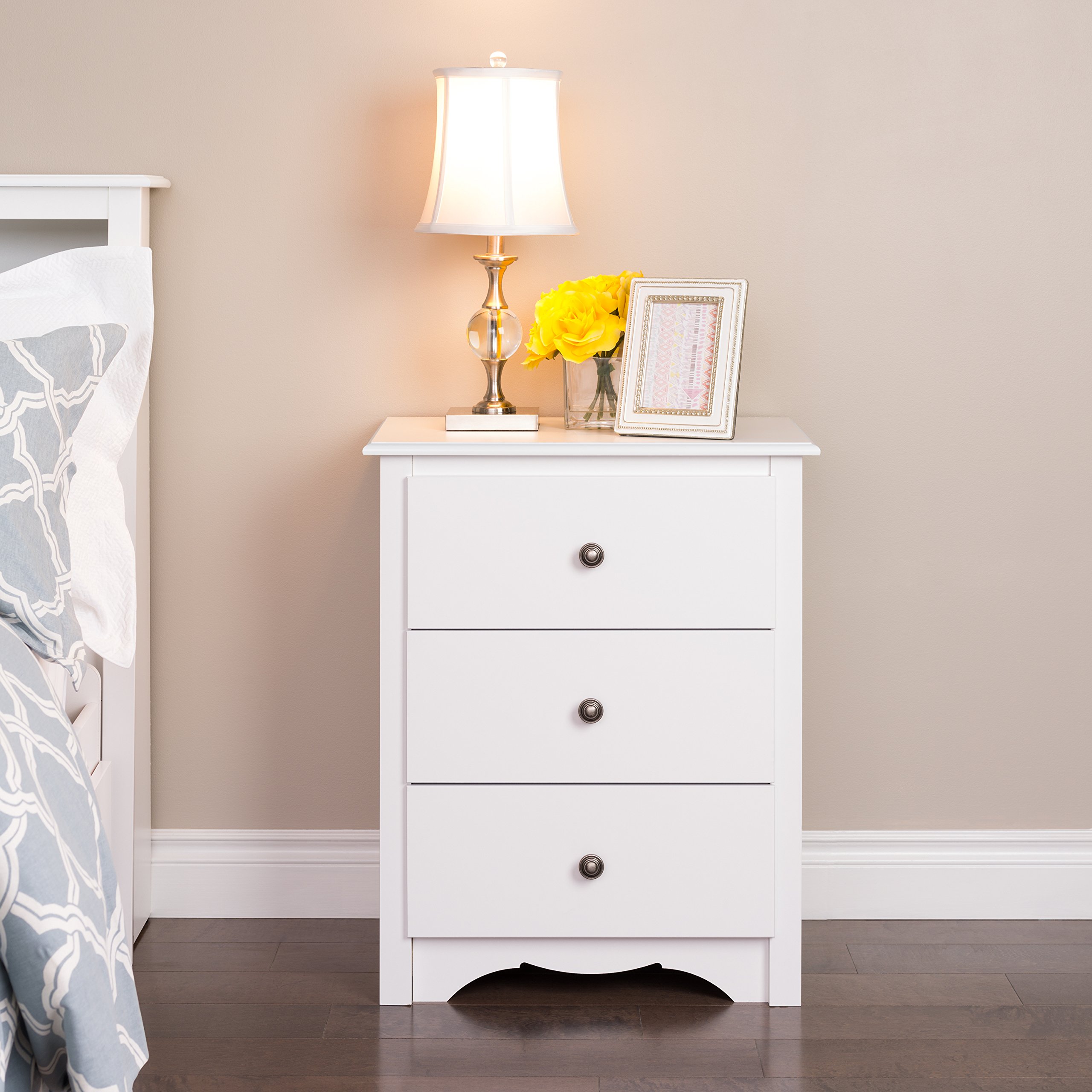 Prepac Sonoma Traditional Tall Nightstand Side Table with 3 Drawers, Functional Tall 3-Drawer Bedside Table 16" D x 23" W x 29" H, White, WDC-2403