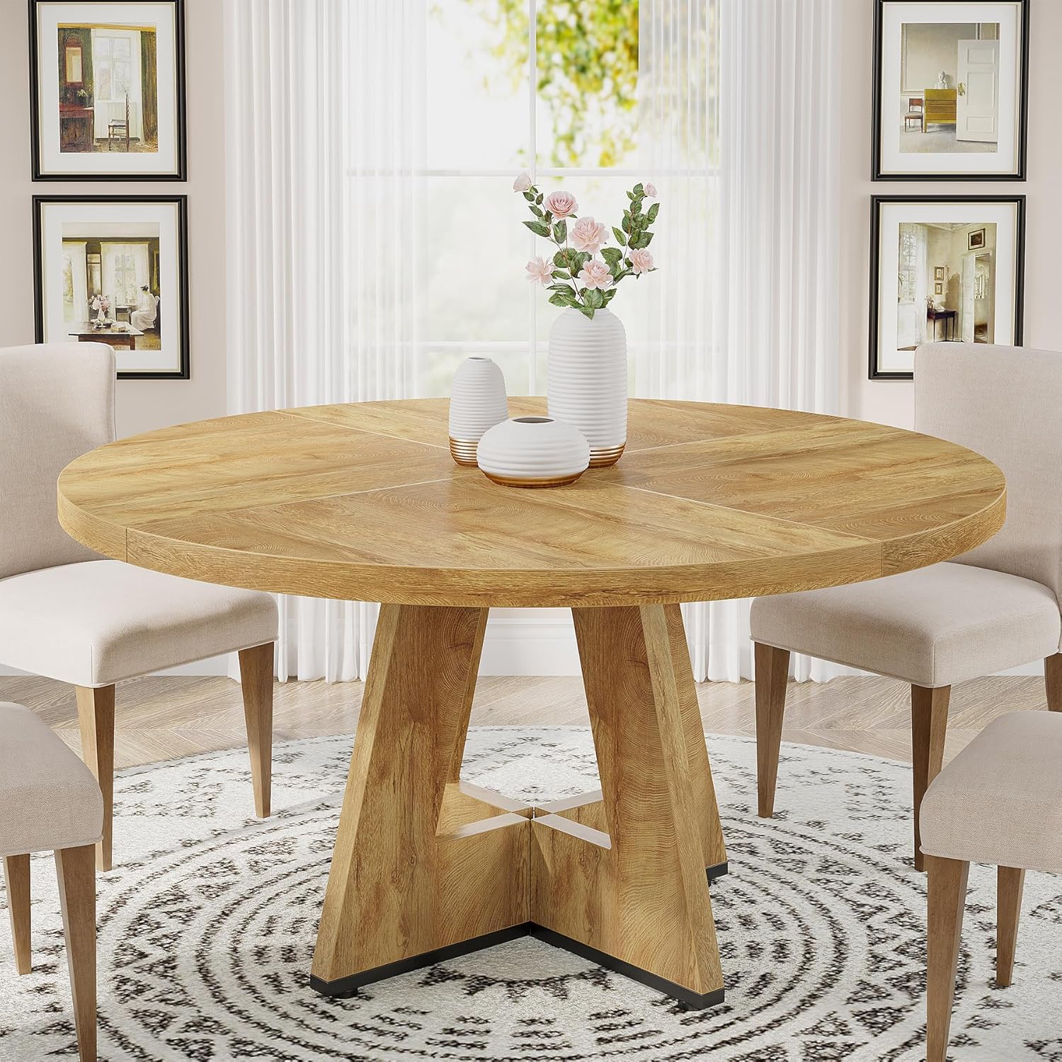 Tribesigns 47 inch Round Dining Table Wood Kitchen Table for