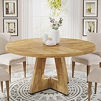 Tribesigns 47" Round Farmhouse Dining Table for 4-6, Light Wood Kitchen Table with Sturdy Cross Base & Wooden Top