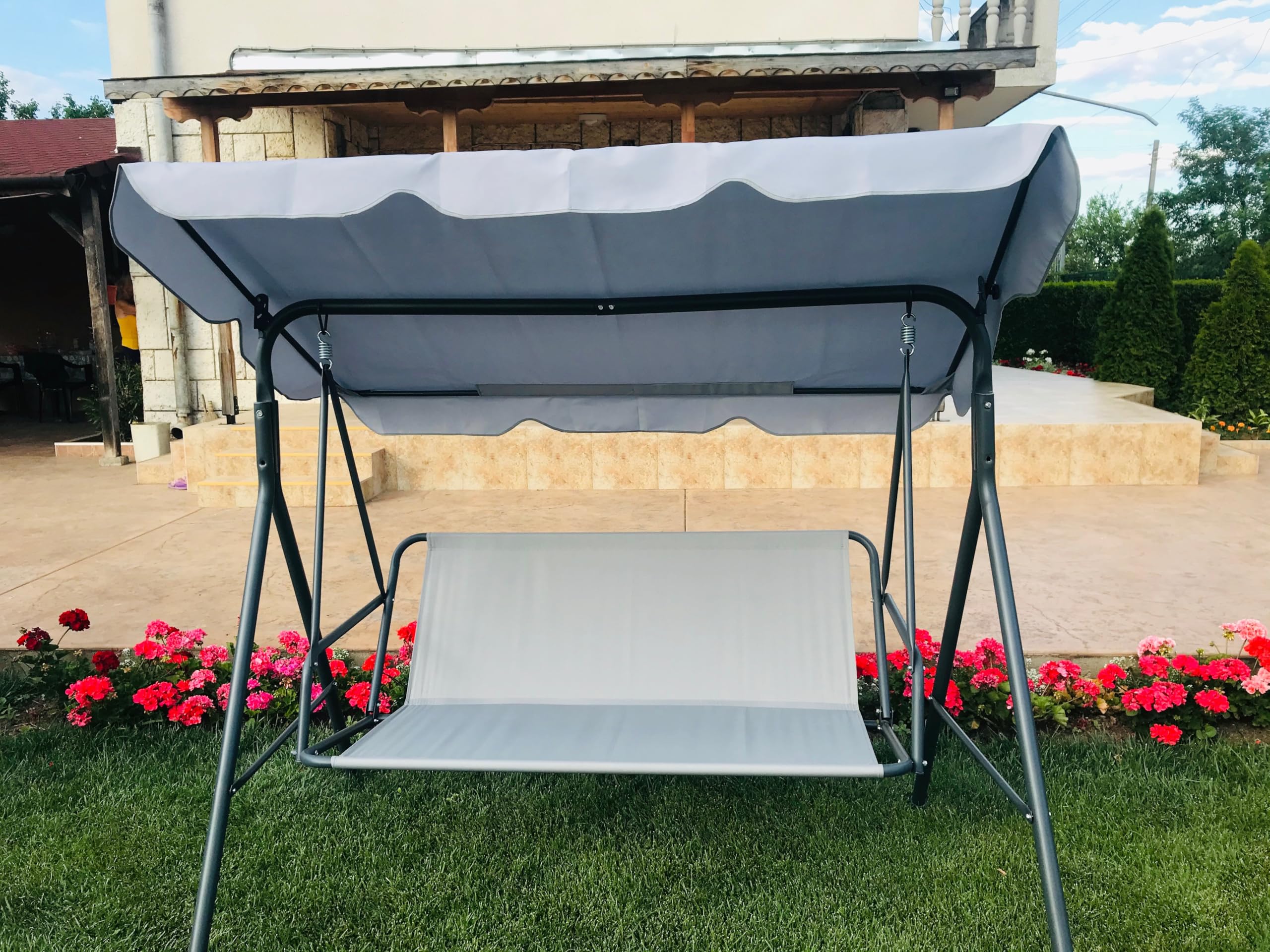 Tettuccio di Ricambio per Dondolo da Giardino 2 e 3 Posti, Copertura Impermeabile con Protezione UV, Solo Tessuto, Struttura Non Inclusa, grigio, 194 x 112 cm