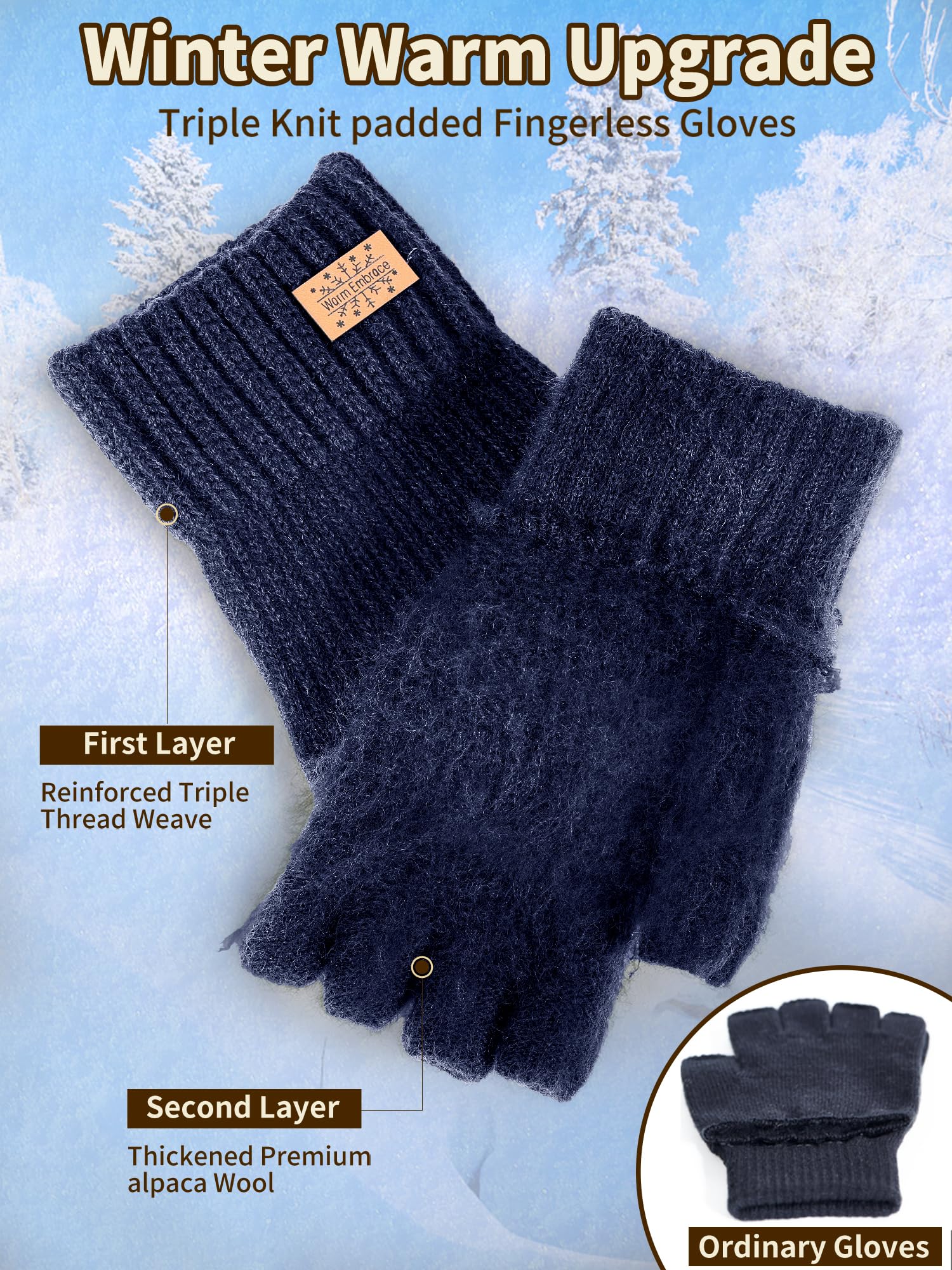 JYUYNY Guanti senza dita - Guanti Mezze Dita Invernali,Guanti Termici Caldi Guanti Senza Dita Fingerless Gloves Guanti in Maglia Unisex per Uomini e Donne