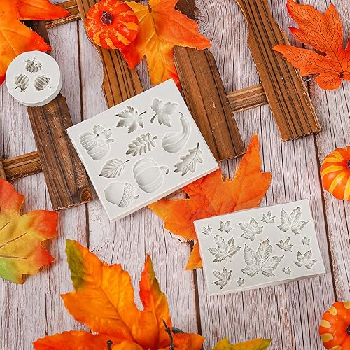 Miniatura 5 de Whaline 3 moldes de arcilla polimérica de otoño, hojas de arce de otoño, moldes de arcilla en miniatura, moldes de arcilla de calabaza, patrón de