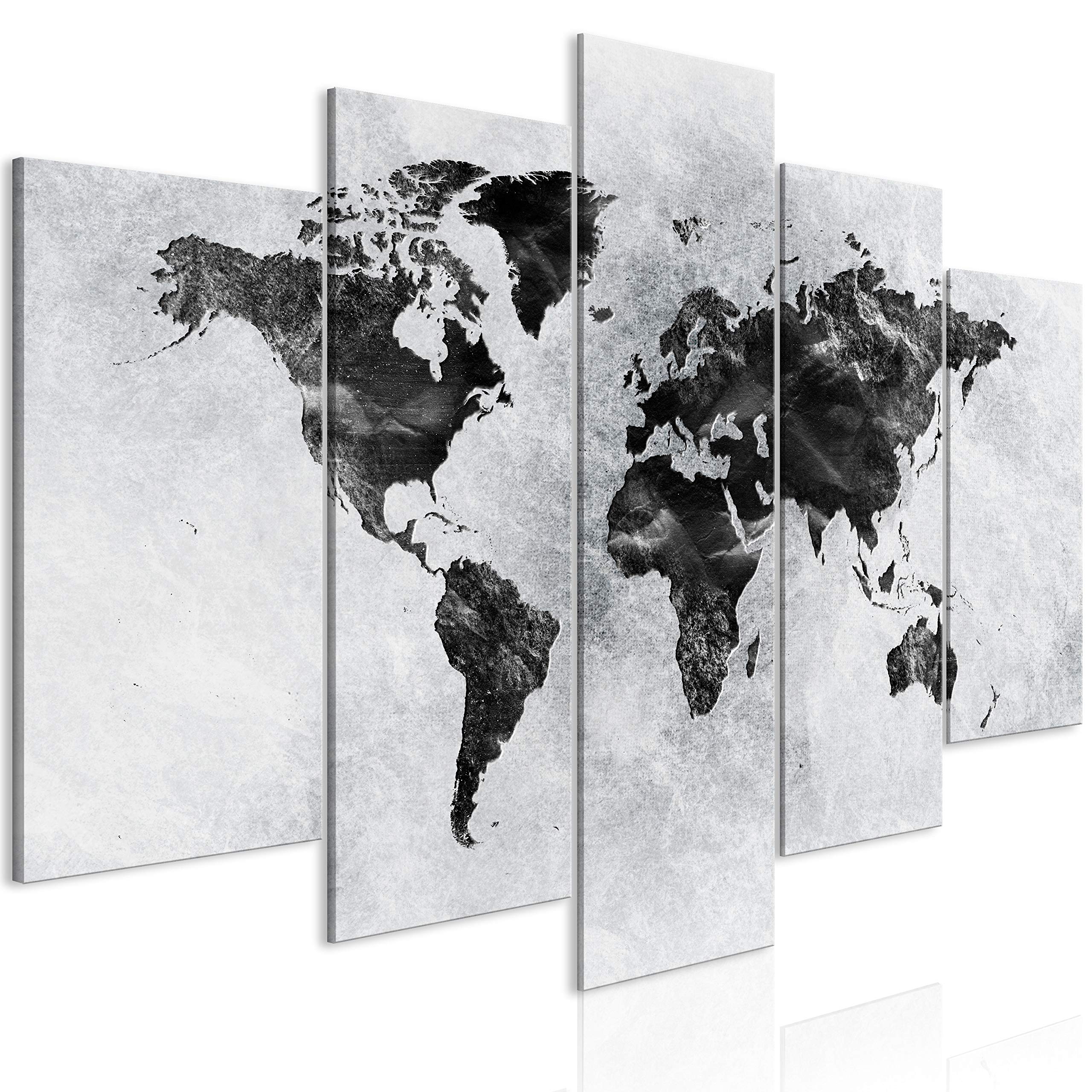murando Canvas Wall Art World map 5 pcs. Non-woven Canvas Prints Image Framed Artwork Painting Picture Photo Home Decoration grey