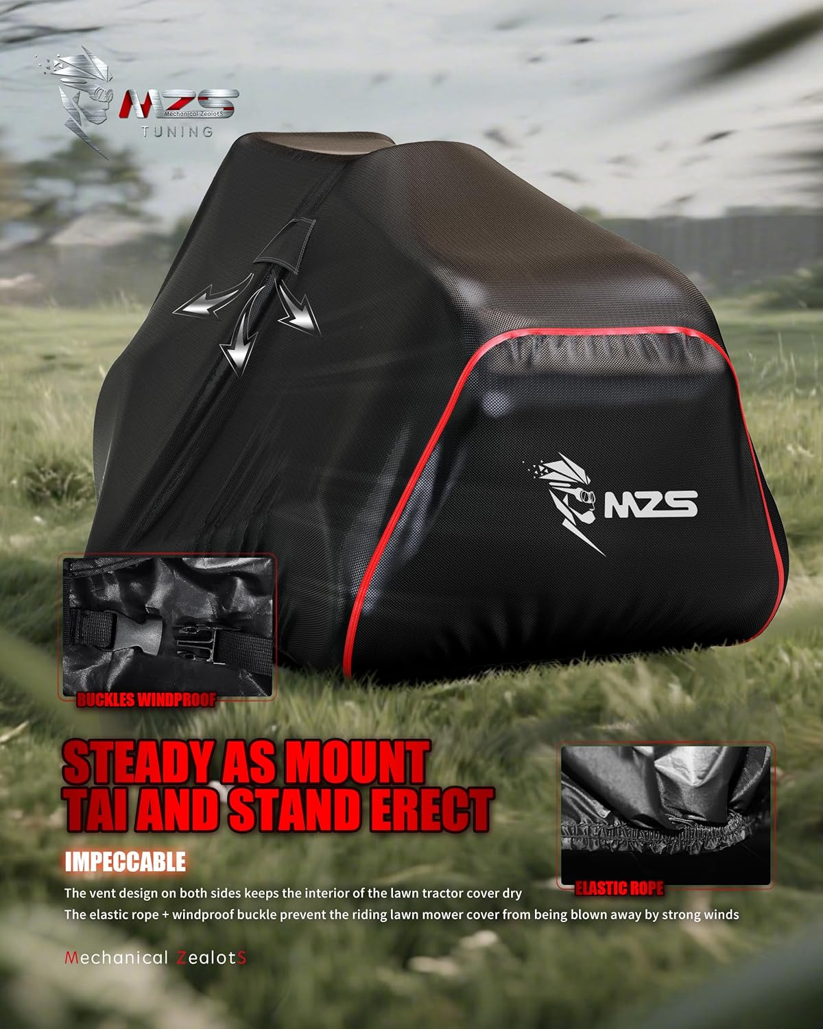 MZS Riding Lawn Mower Cover, Heavy Duty Lawn Tractor Cover with Storage Bag, Waterproof Lawnmower Covers for Outdoor UV Protection Universal Fits Decks Up to 54" Riding Mower