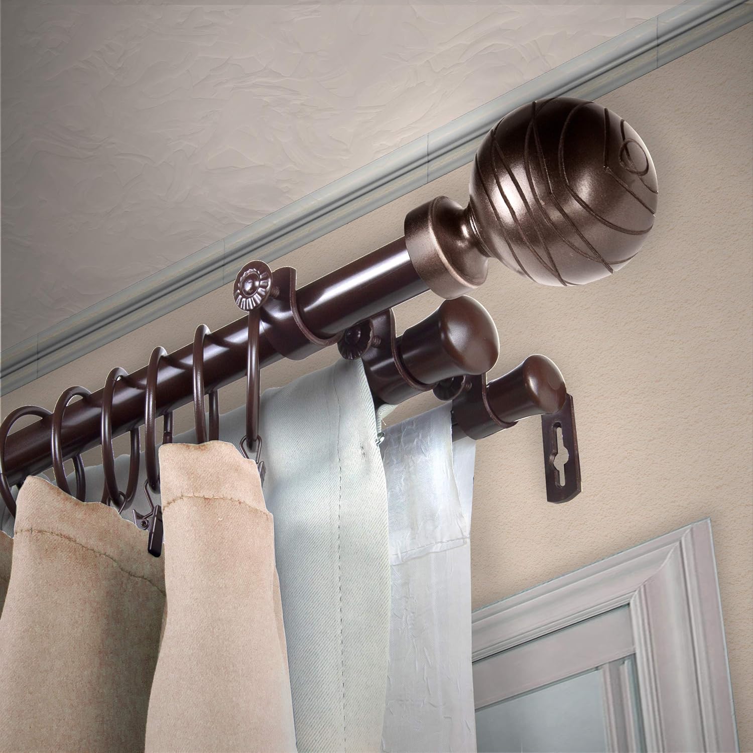 Rod Desyne Harris 13/16" Triple Curtain Rod, 28-48 inch, Cocoa