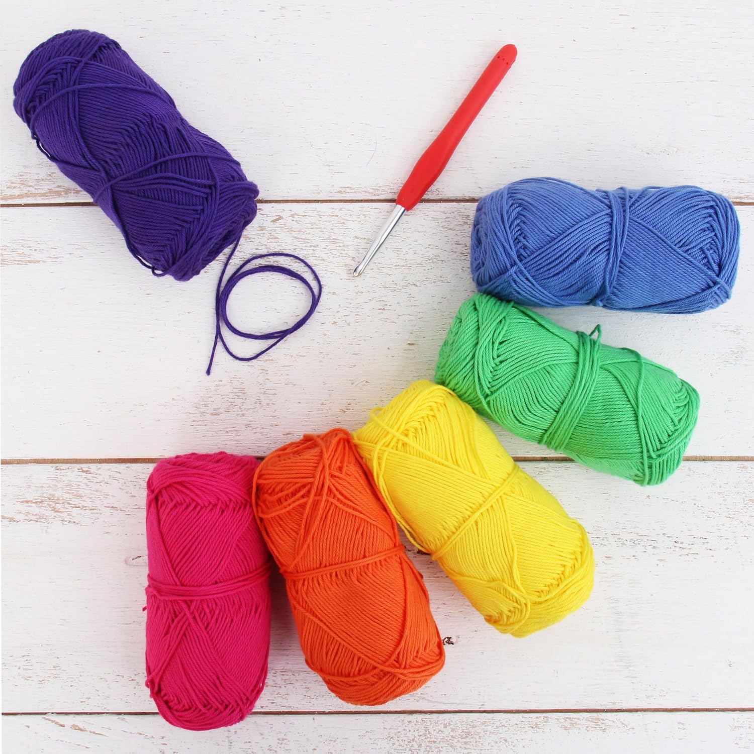 Threadart Crochet 100% Pure Cotton Size 2 Yarn Set | Bright Colors | Pack of 6 Skeins Each 50 grams | Fine Yarn | 165 yds per Skein