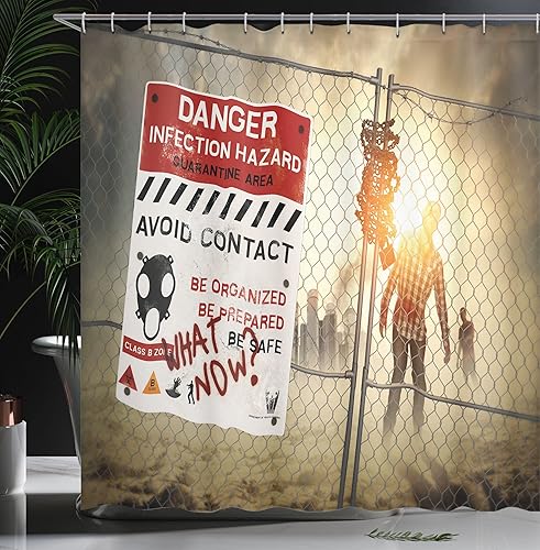Miniatura 3 de Ambesonne Cortina de ducha de zombi, hombre muerto caminando en peligro oscuro, escena de terror, imagen de infección de Halloween, juego de