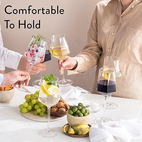 Miniatura 4 de Juego de 6 copas de vino  Juego de copas de vino con forma hexagonal de tallo largo  Grandes, biseladas, lados en forma de diamante que permiten que