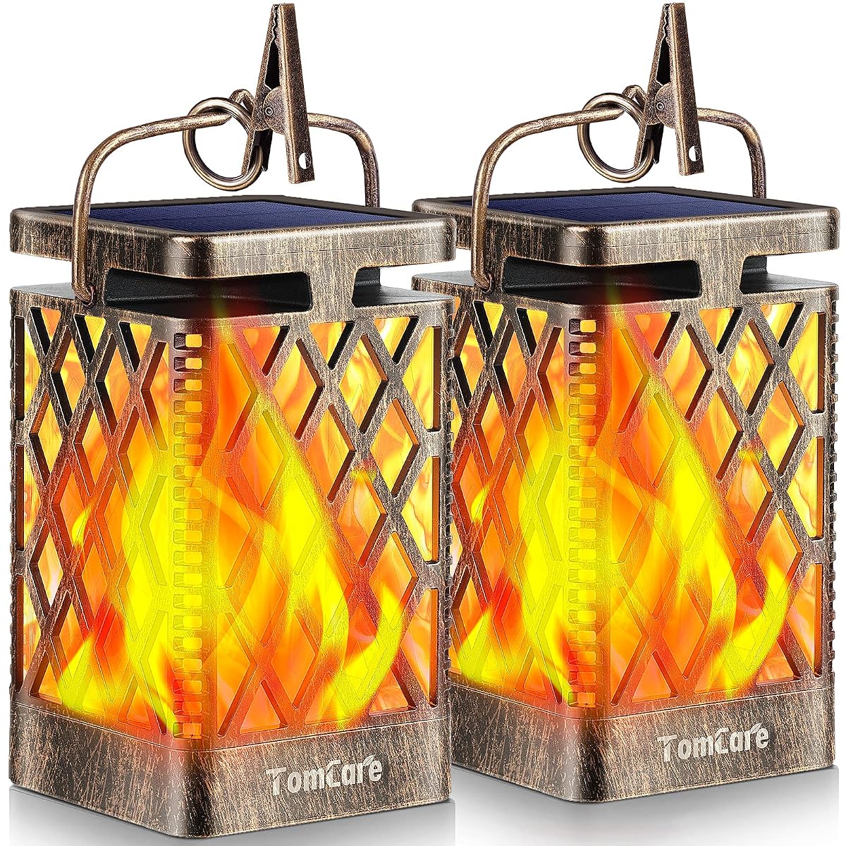 TomCare Solar Lights Outdoor Lanterns, 2 Pack Bronze, Waterproof LED Flickering
