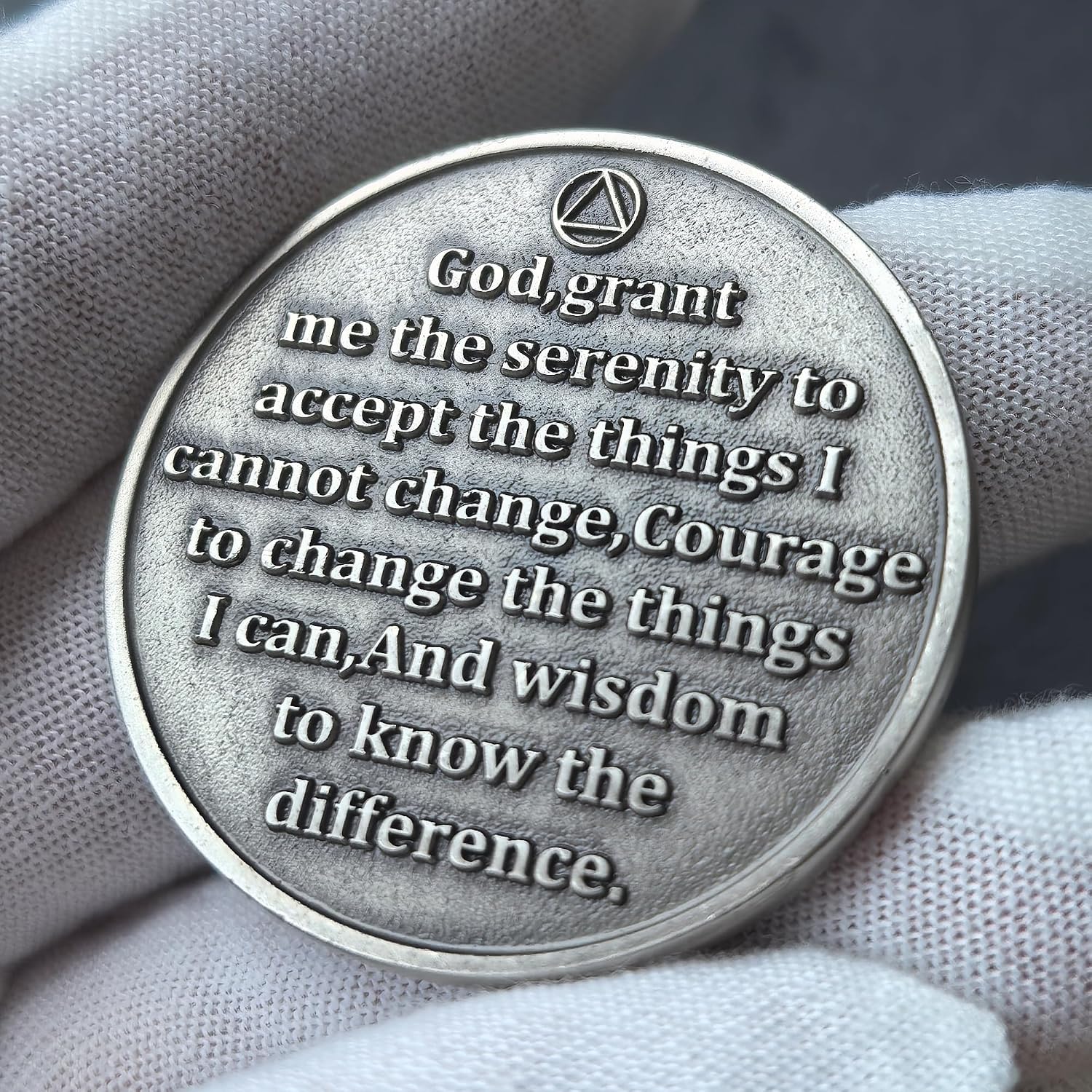 “Peace Amidst The Storm”Sobriety Chip, Serenity Prayer Recovery AA Medallion Pocket Gift for Men Women, Zinc Alloy with Protective Case