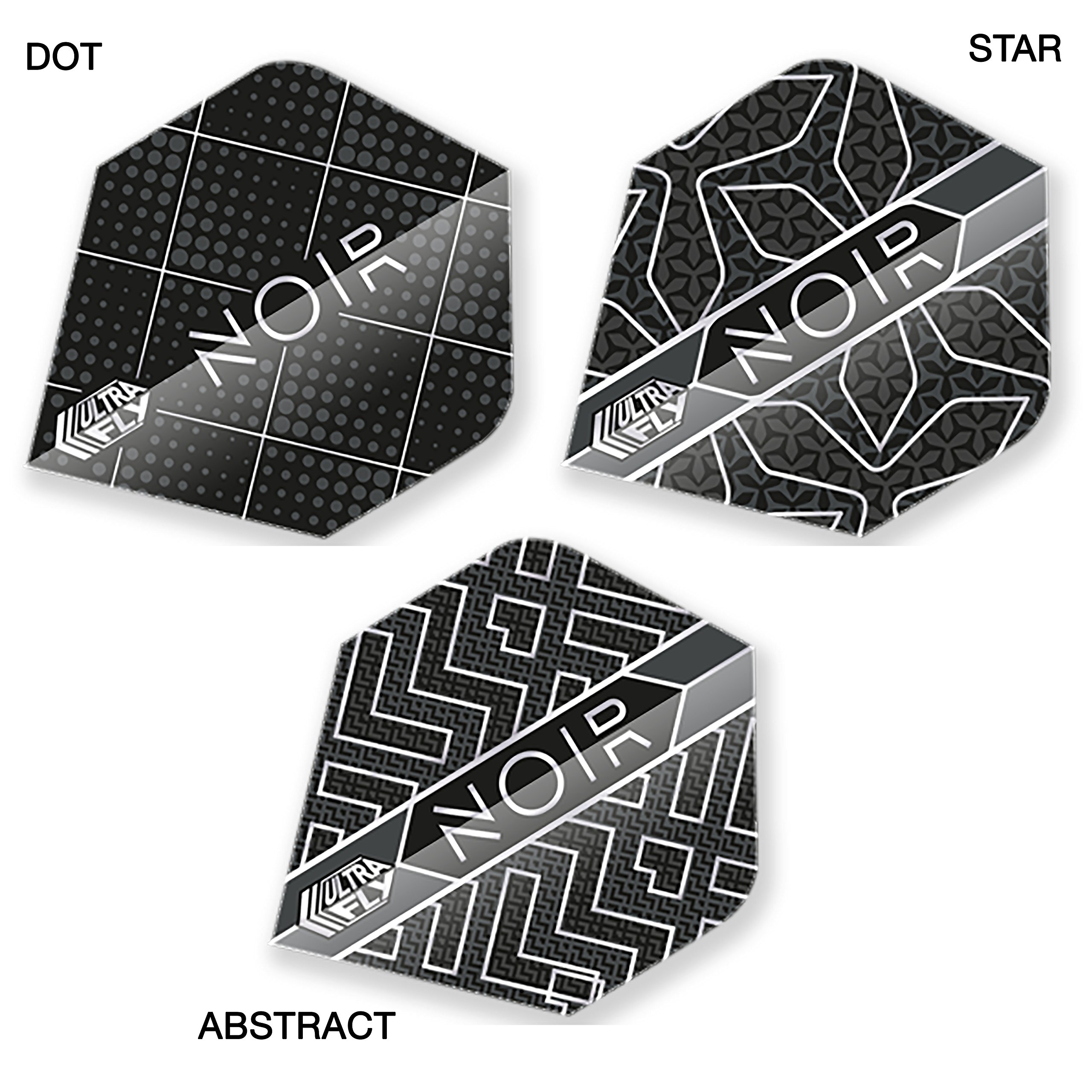Unicorn Noir Abstract/Star/Dot Ultra Fly.100 Plus Shape Flights (3 Sets, MIX)