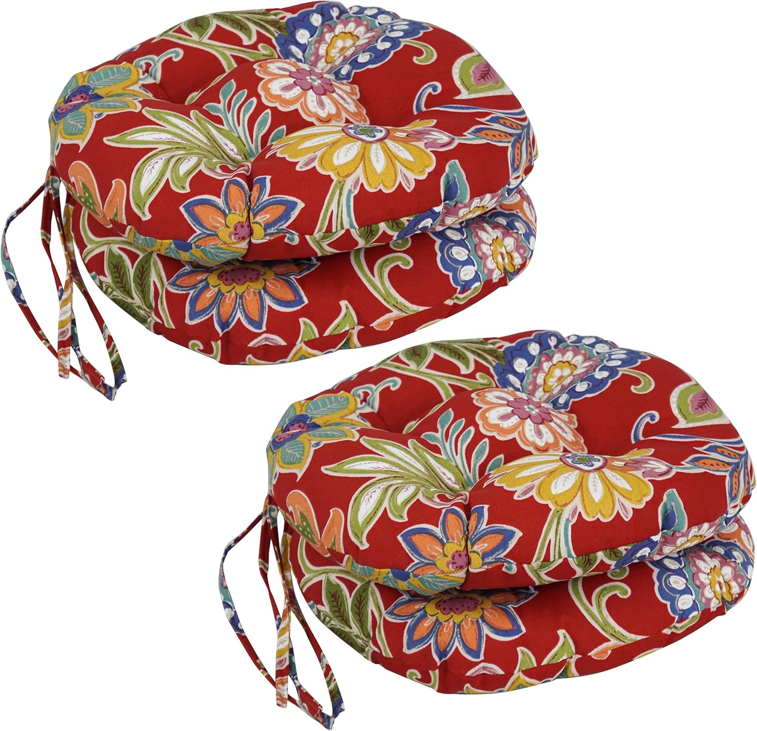 Blazing Needles Spun Polyester Patterned Outdoor Round Tufted Chair Cushions Set, Set of 4, 16", Alenia Pompeii