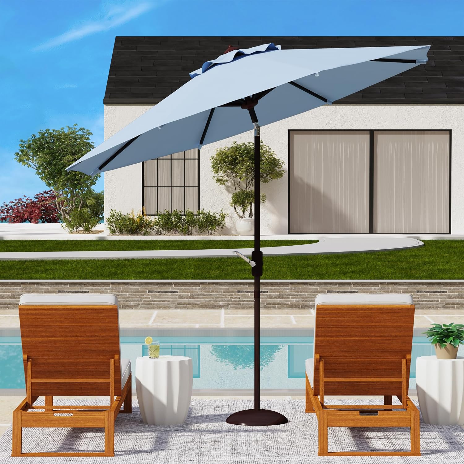 SAFAVIEH Outdoor Collection Ortega Auto Tilt Crank Umbrella