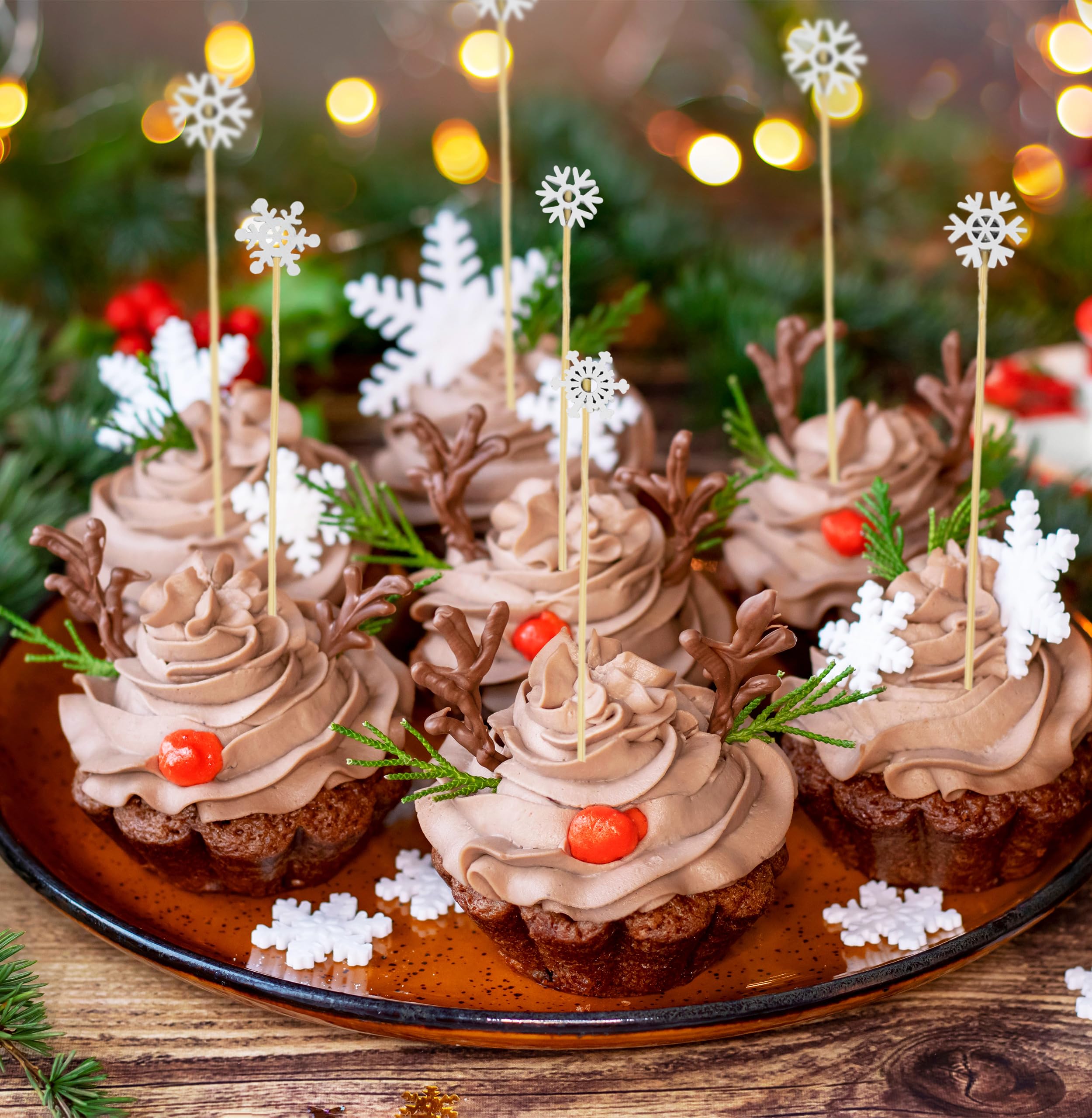 Christmas Cocktail Sticks, KITERI 200 Pcs Sandwich Cocktail Picks Canape Sticks Fruits Bamboo Toothpicks Snowflake Fruit Sticks Food Garnish Skewers For Drinks Appetizers Xmas Party Supplies Favors - View #13