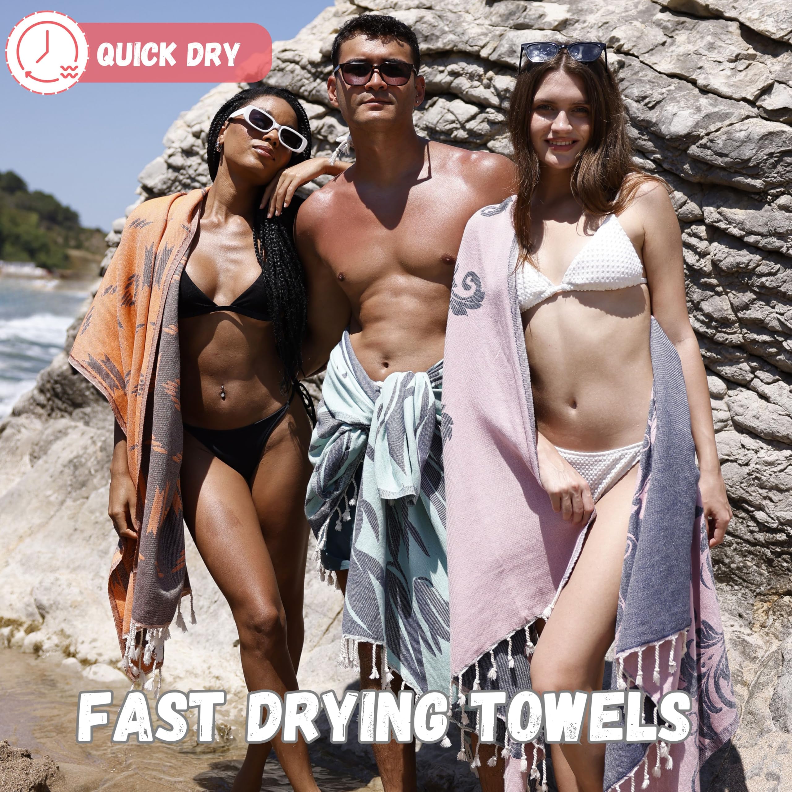 Turkish Cotton Beach Towel - Large Quick Dry Sand Towel (69x37 Inches) - Lightweight & Absorbent - View #12