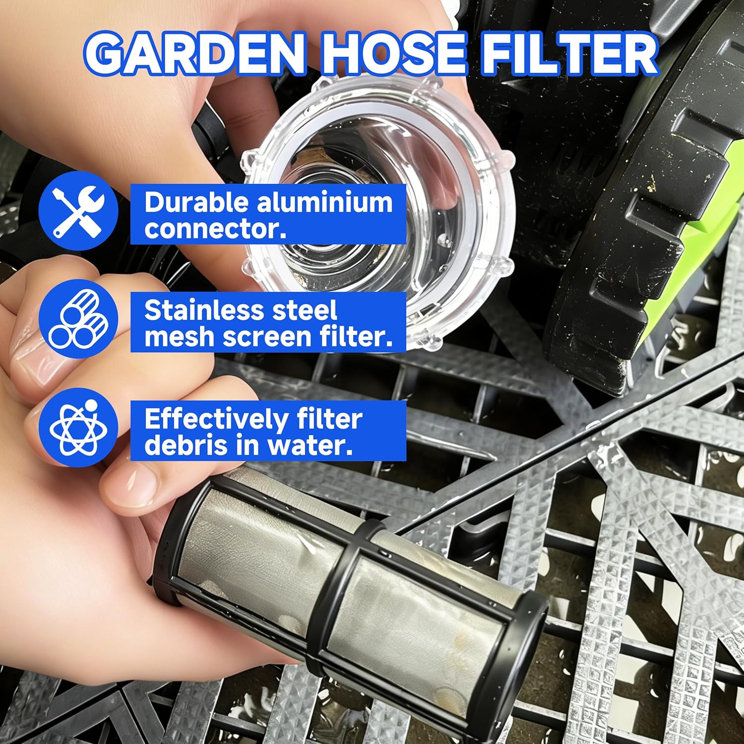 M MINGLE Garden Hose Filter for Pressure Washer Inlet, Inline Sediment Water Filter Attachment with 100 Mesh and 40 Mesh Screen, 2 Pcs