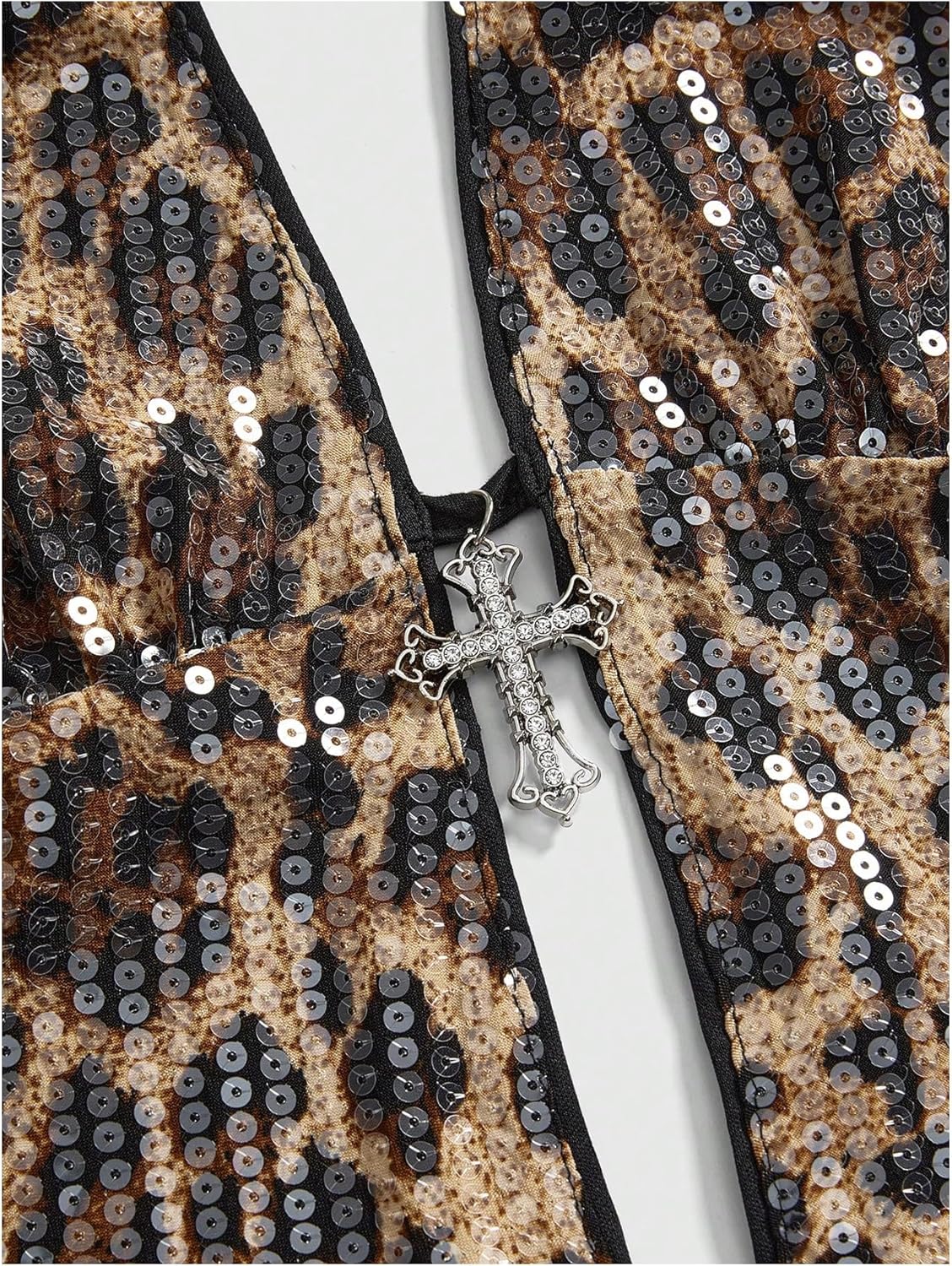 Verdusa Women's Lerpard Print Sequin Halter Top Rave Club Date Night Going Out Corset Tops - Image 3