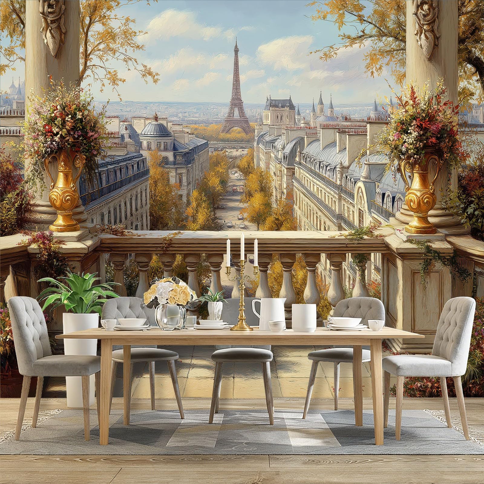 Fototapeta, 400 x 280 cm, dekoracja ścienna, salon, nowoczesny design, do sypialni, salonu, tapeta z włókniny, beżowa, architektura paryska, ulice
