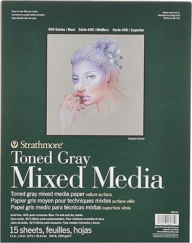 Miniatura 4 de Strathmore Serie 400 Papel mixto, negro, bloc encuadernado con pegamento, 11 x 14 pulgadas, 15 hojas (184 libras10.58 oz), papel de artista para